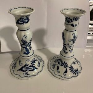 Pair of Blue Danube Candlesticks in EUC